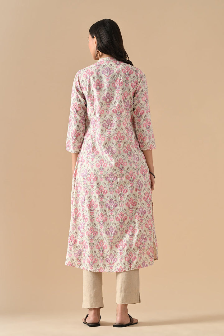 Cream Floral Printed Kurta