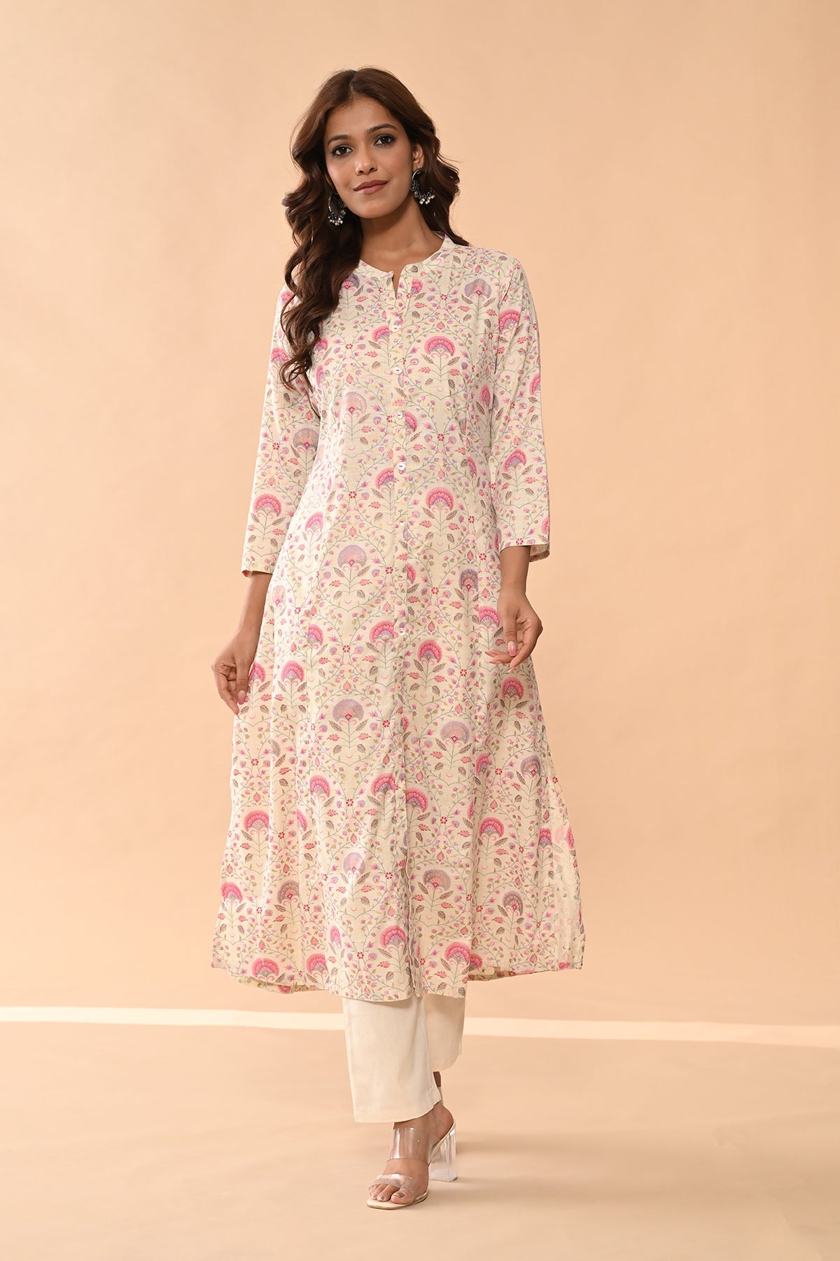 Cream Floral Printed Kurta