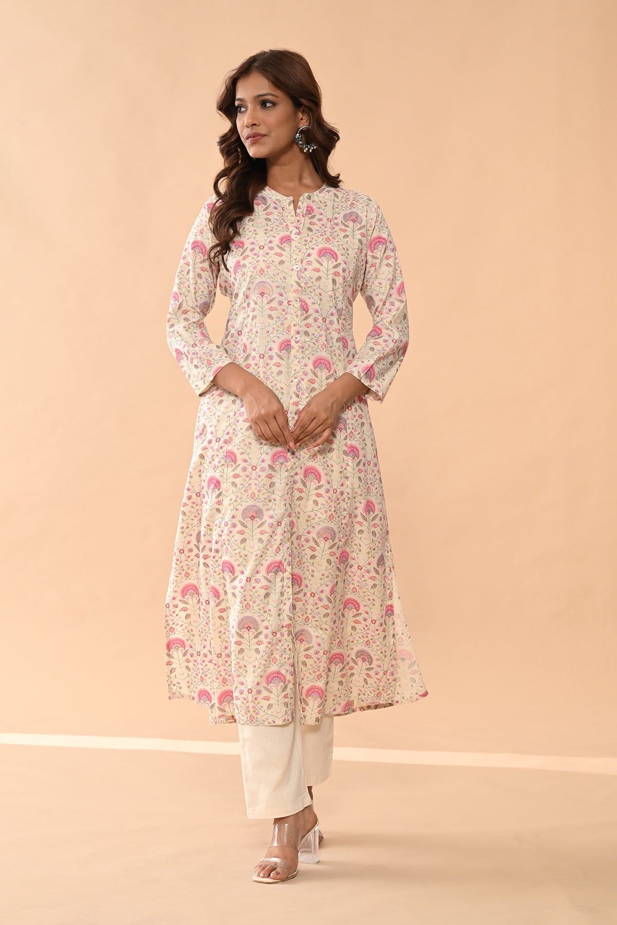 Cream Floral Printed Kurta
