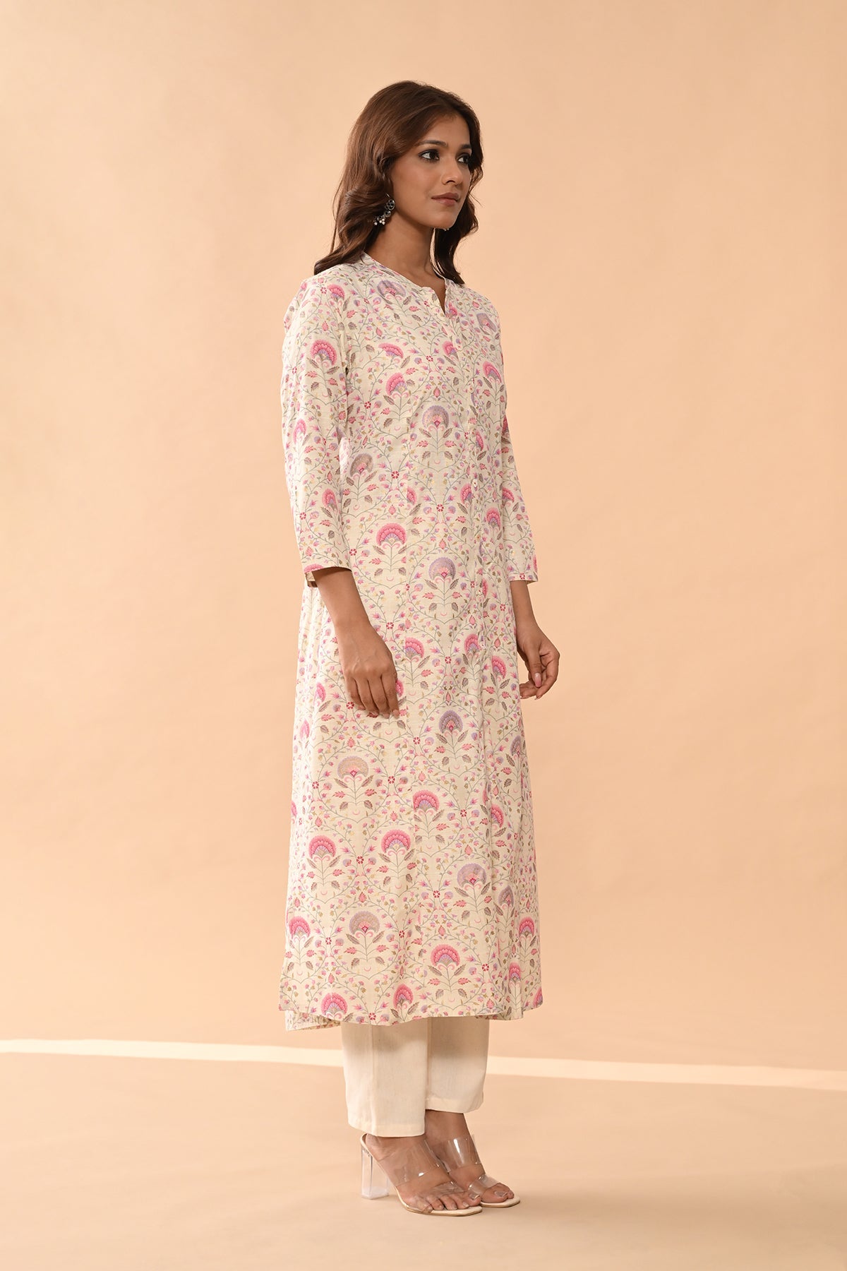 Cream Floral Printed Kurta