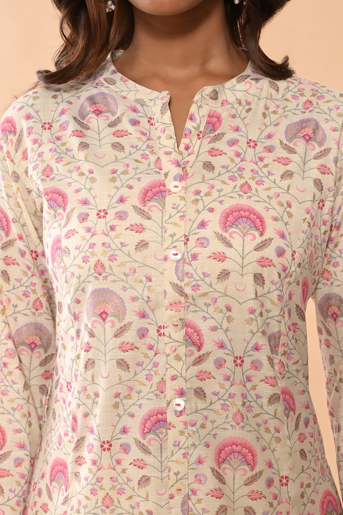 Cream Floral Printed Kurta