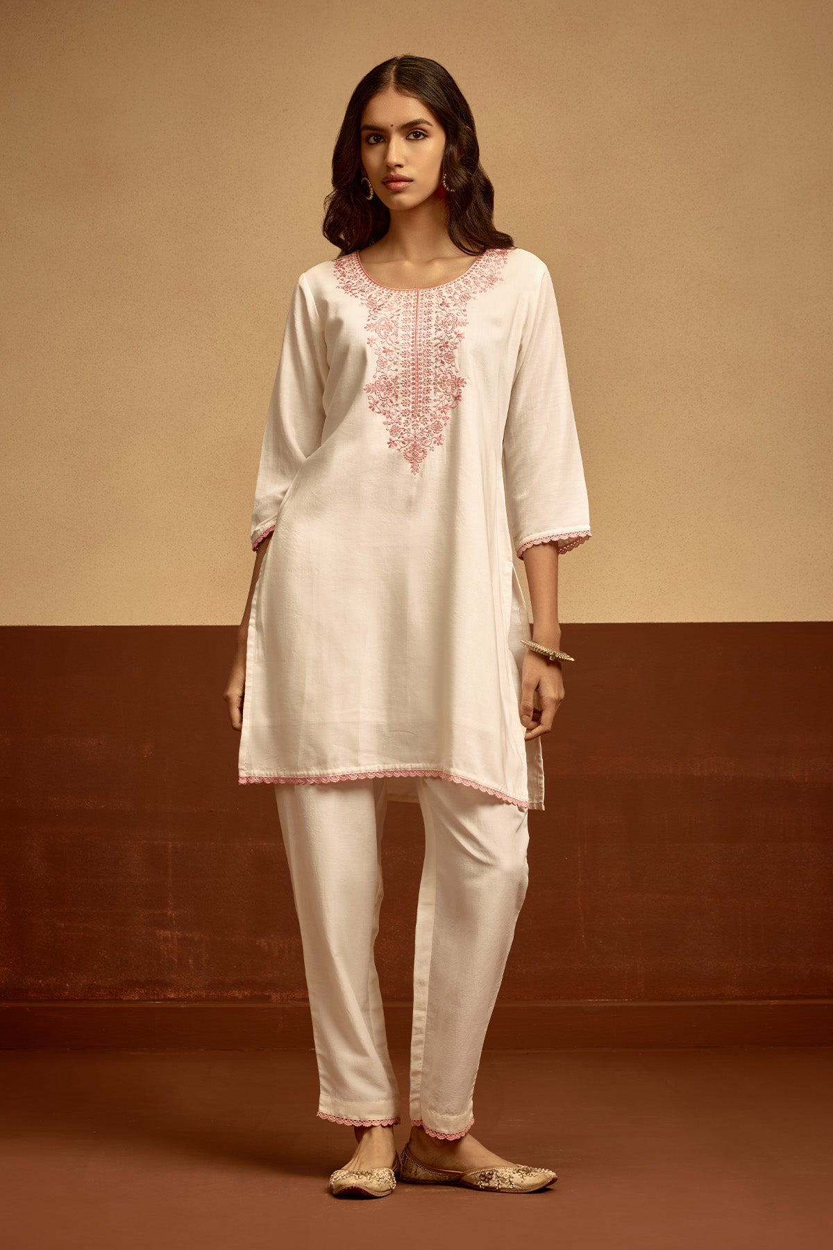 Cream Straight Kurta 2 Pcs Set