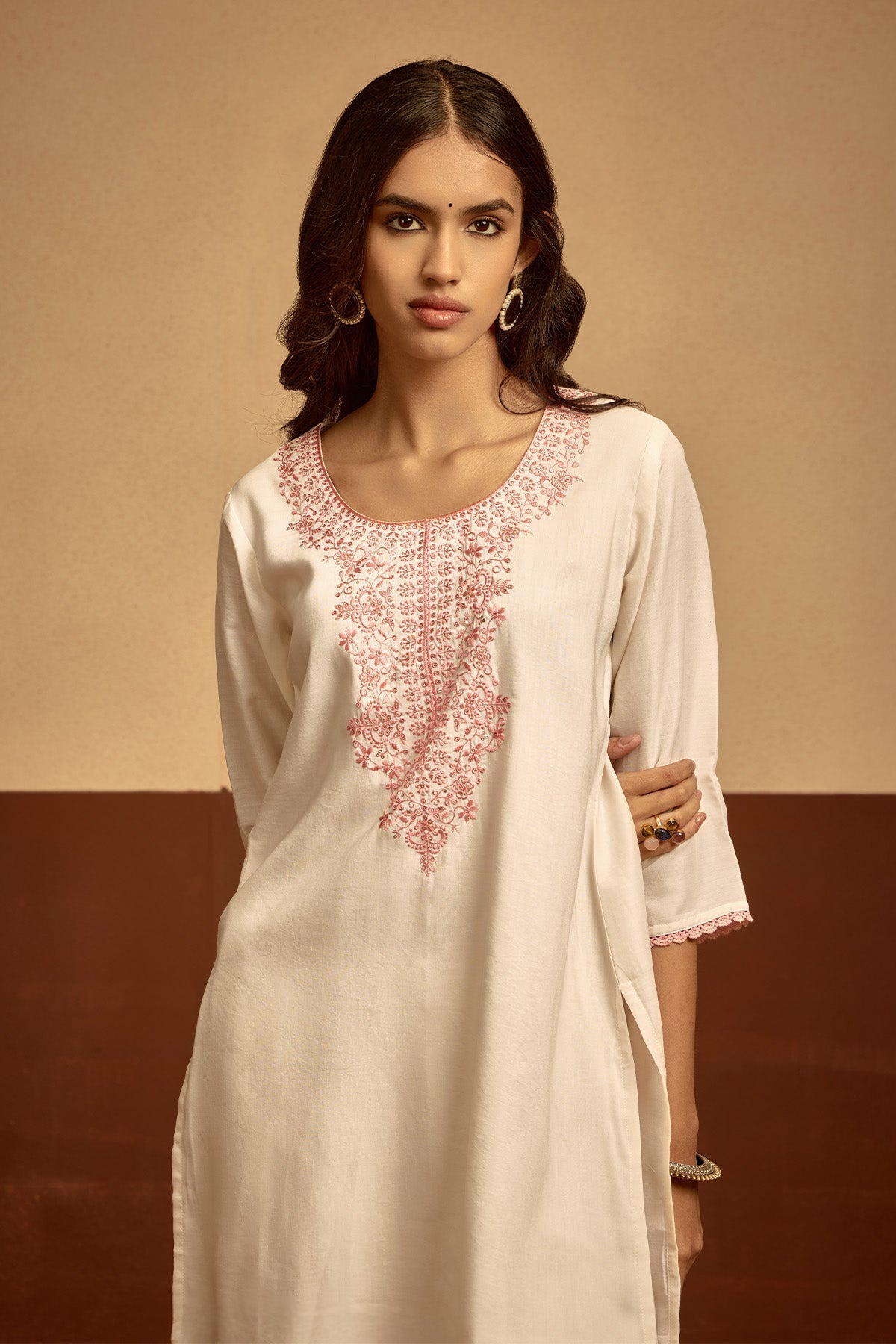 Cream Straight Kurta 2 Pcs Set