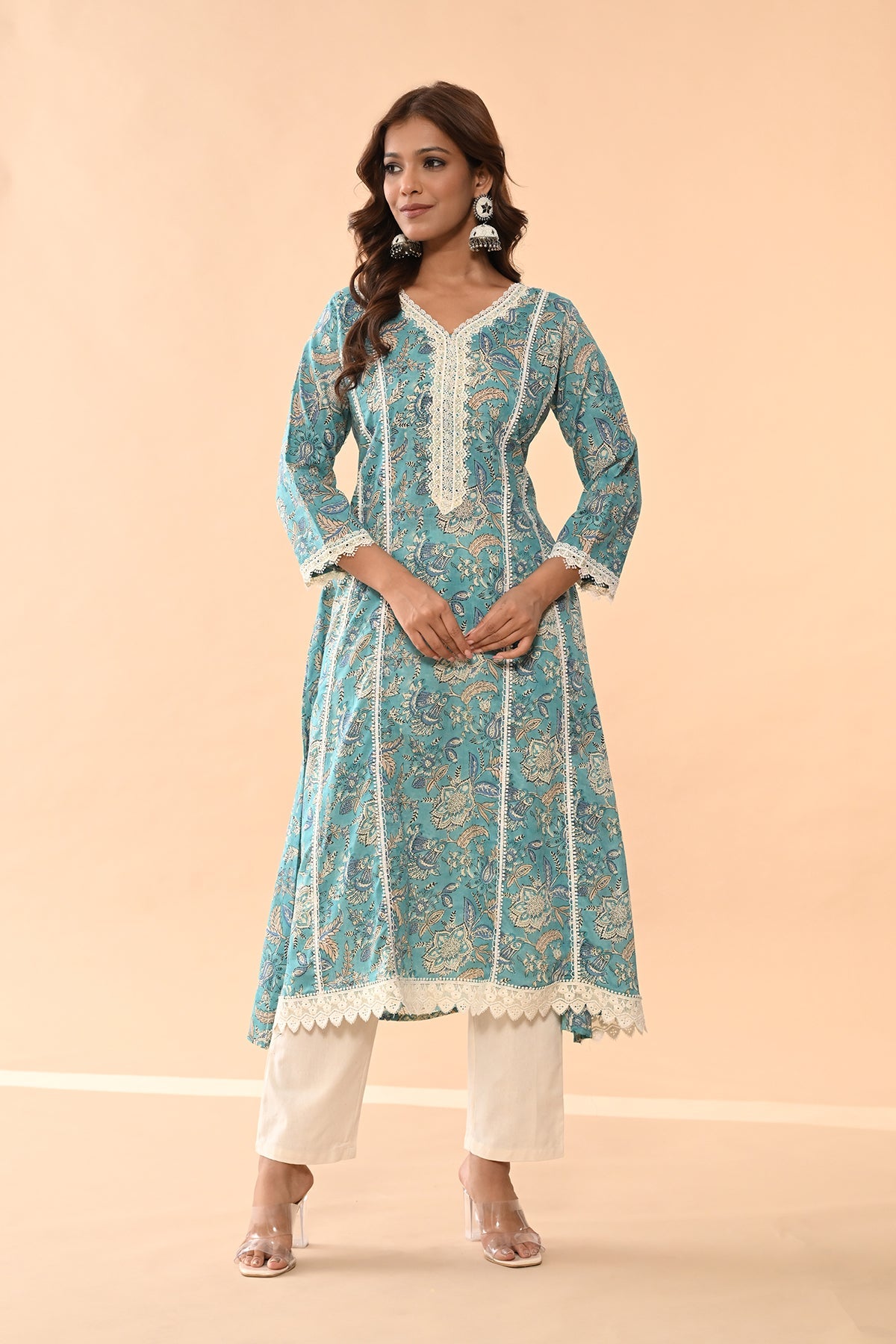 Blue Printed A-line Kurta