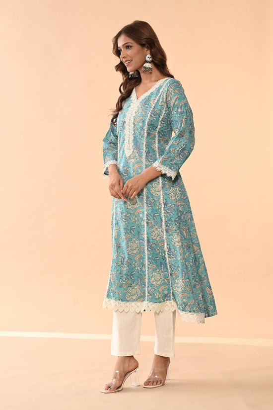 Blue Printed A-line Kurta
