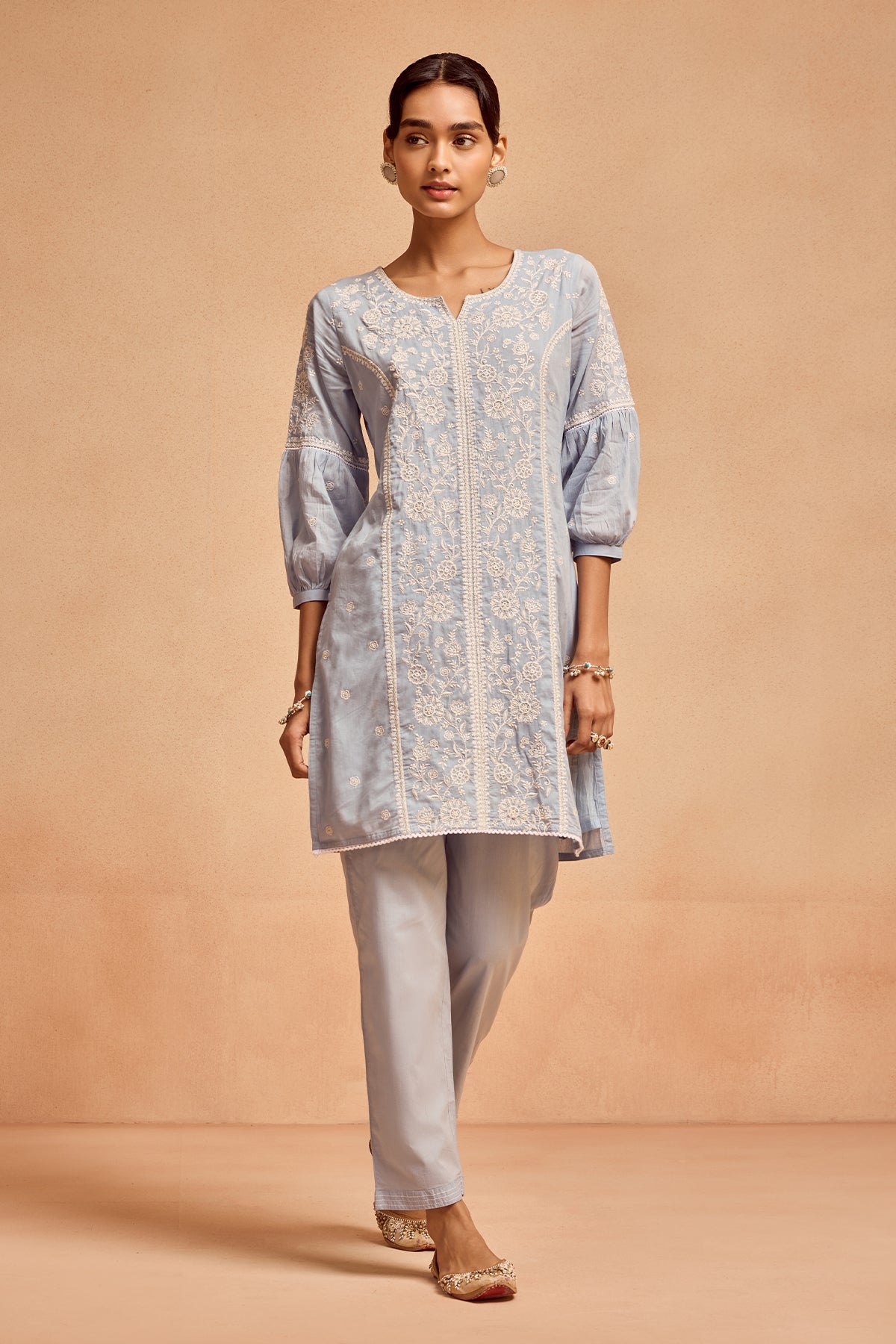 Blue Embroidered Kurta 3 Pcs Set