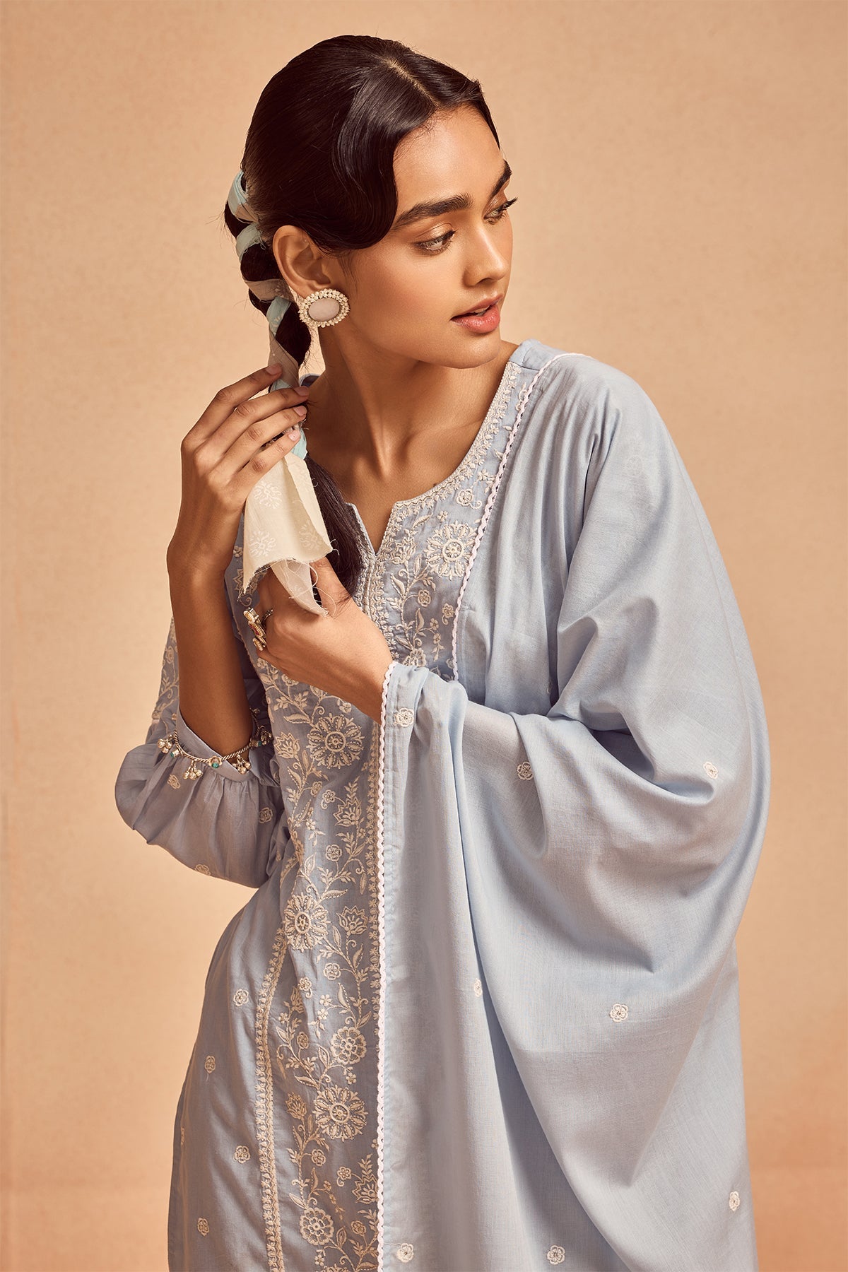 Blue Embroidered Kurta 3 Pcs Set