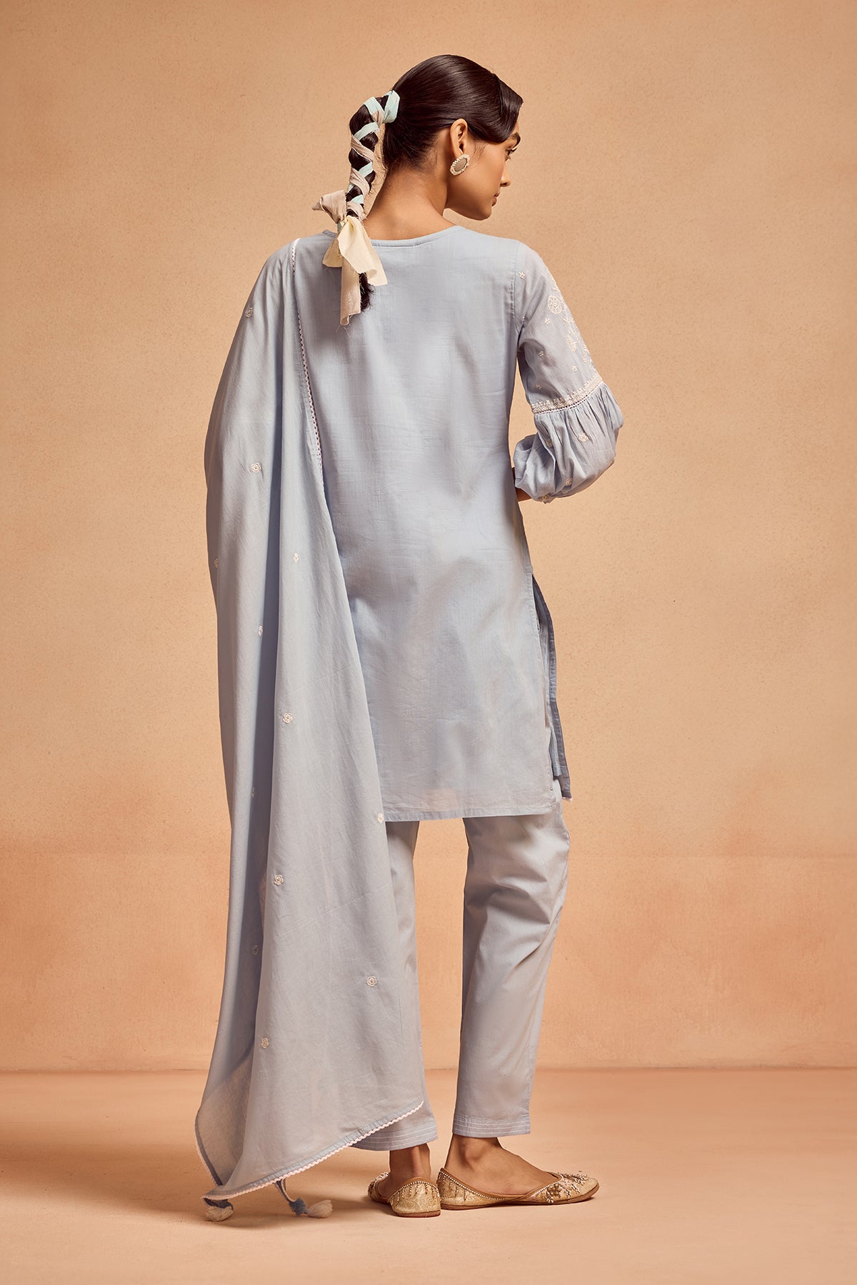 Blue Embroidered Kurta 3 Pcs Set