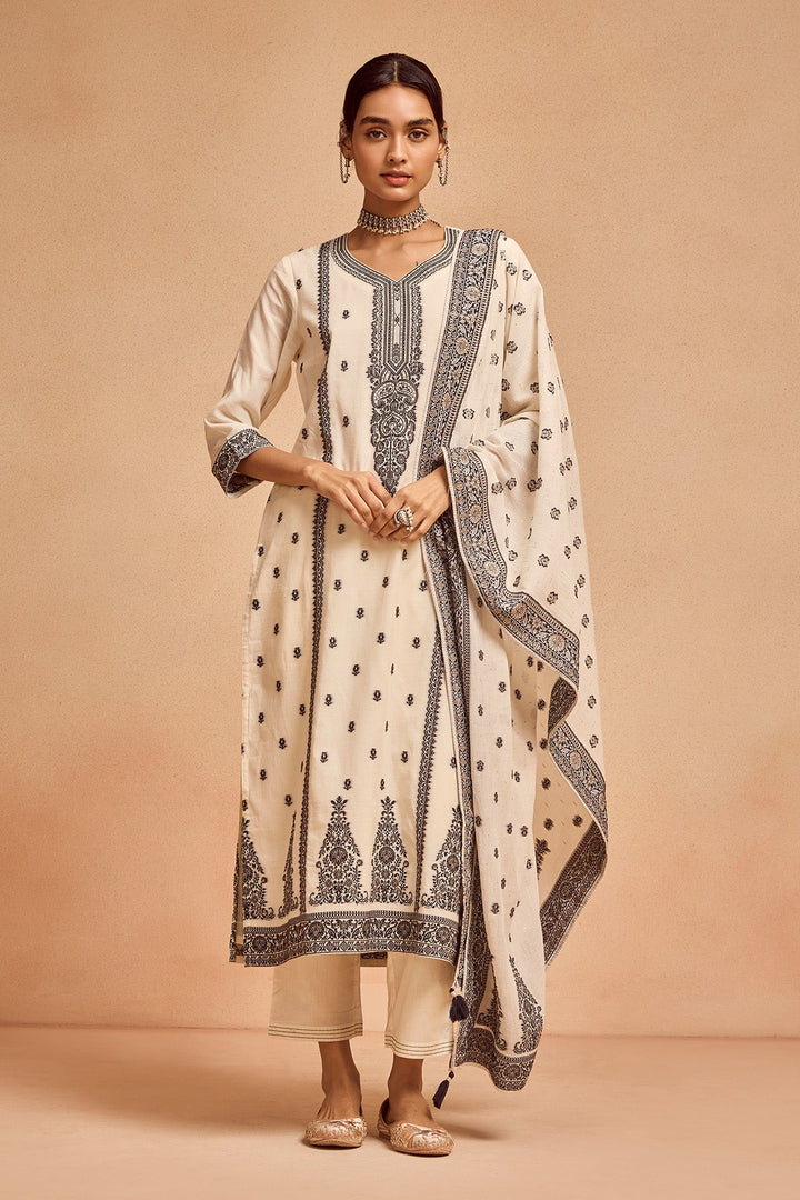 Cream Printed Kurta Set