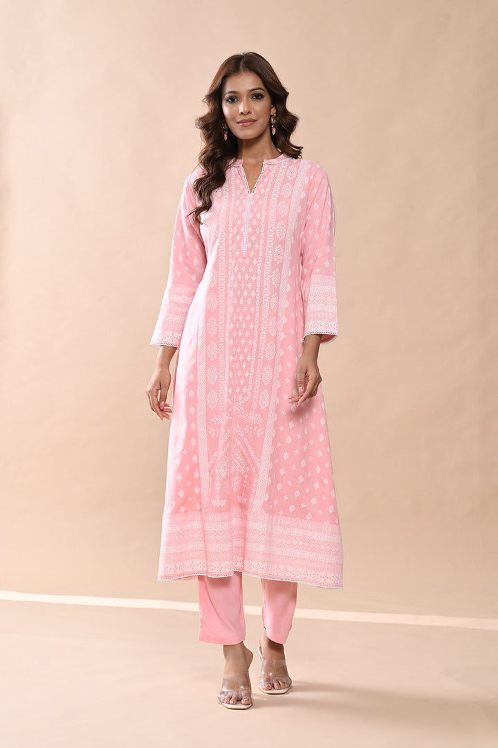 Peach Printed Kurta Set