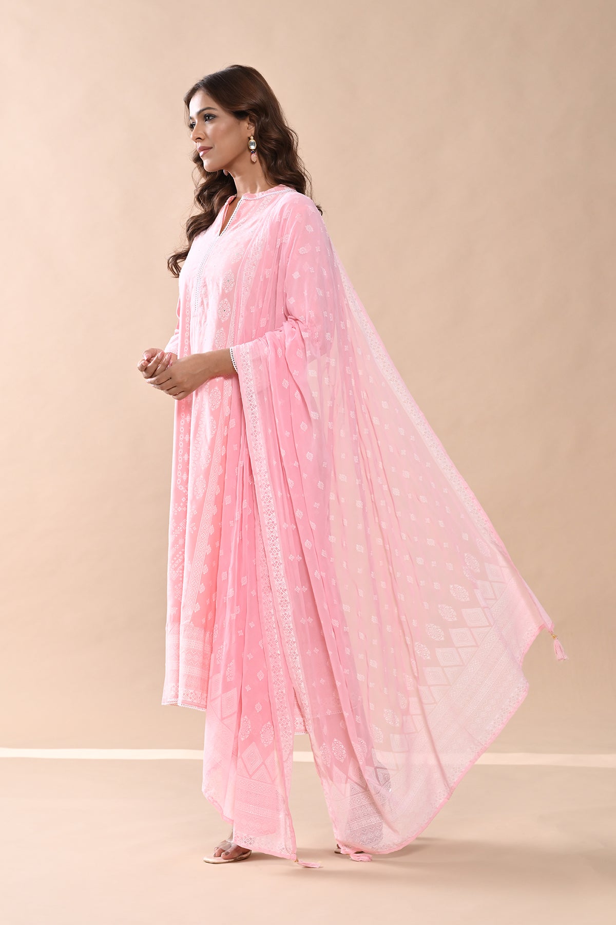 Peach Printed Kurta Set