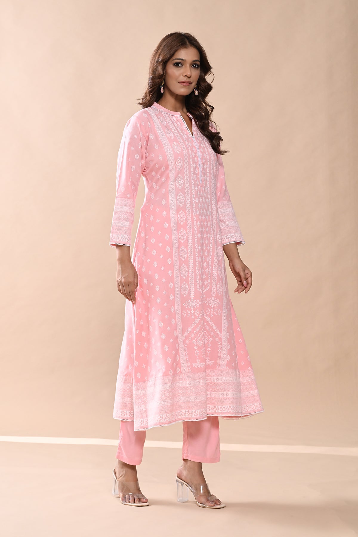Peach Printed Kurta Set