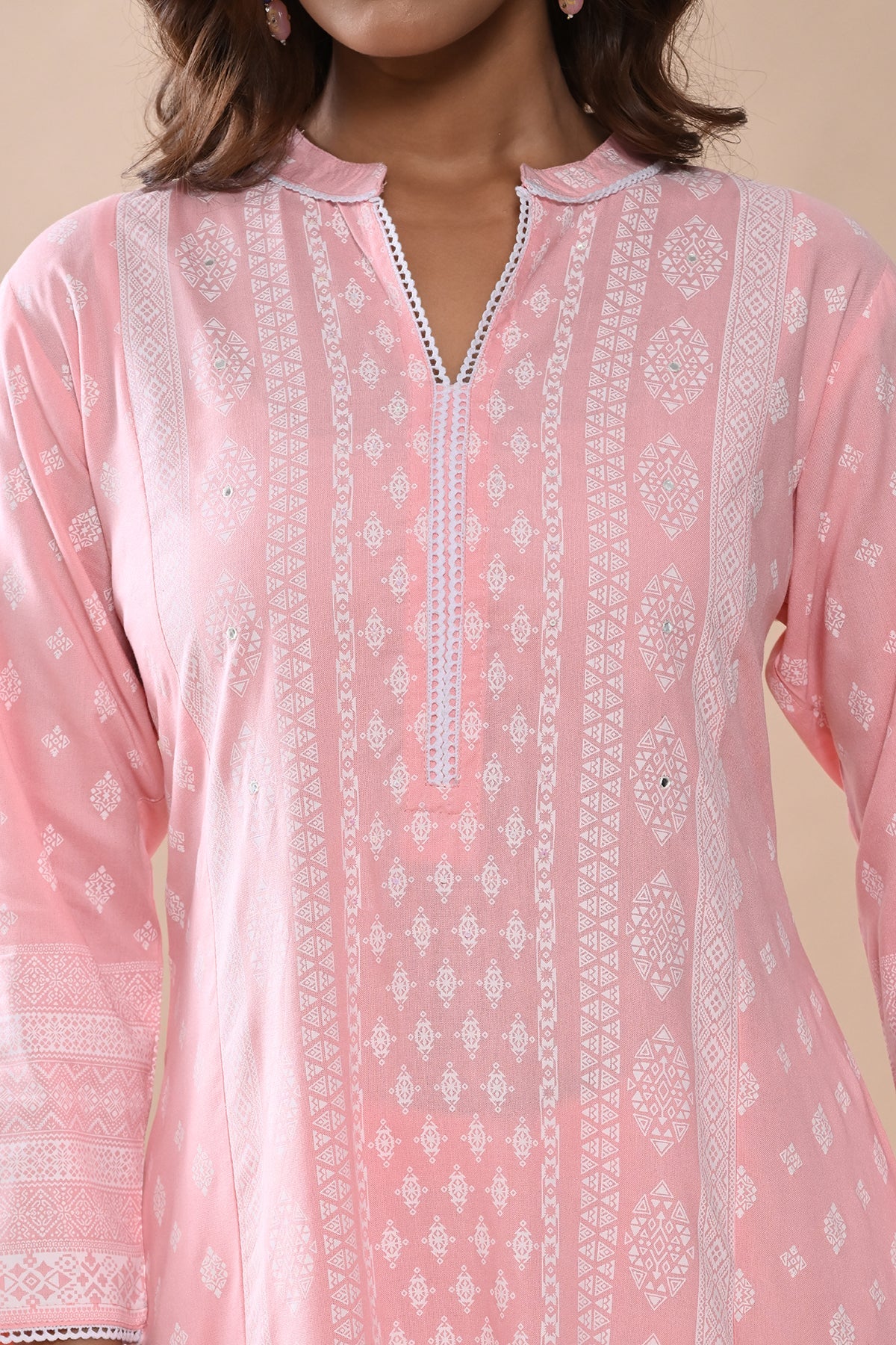 Peach Printed Kurta 3 Pcs Set