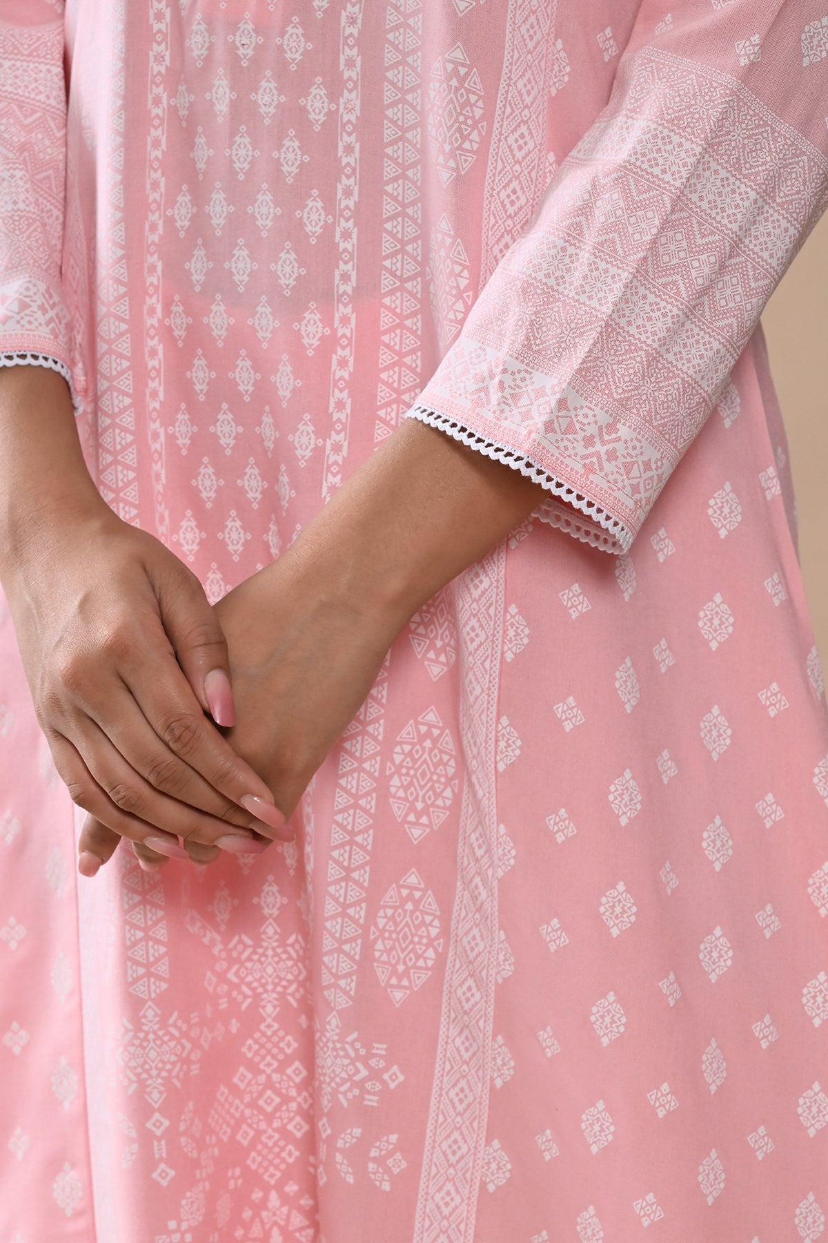 Peach Printed Kurta Set