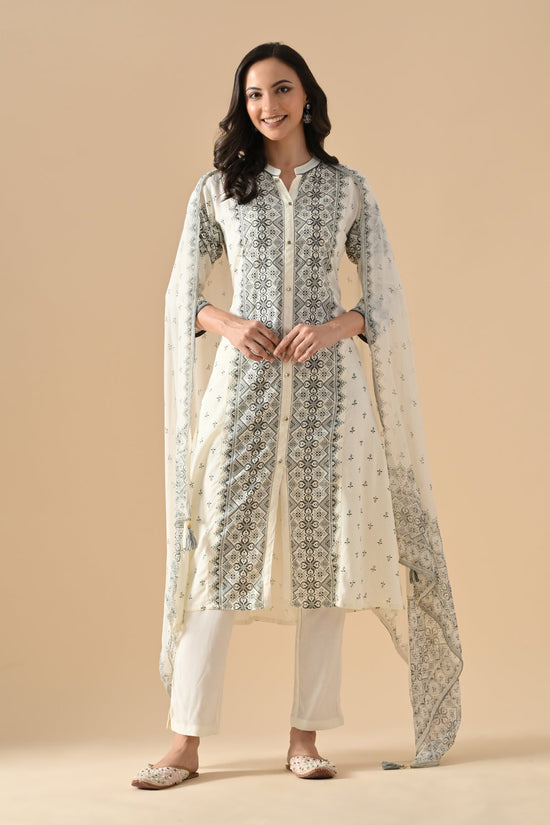 Cream Printed Kurta Set