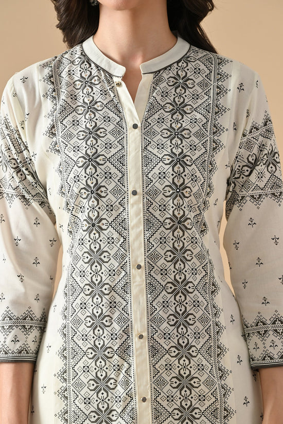 Cream Printed Kurta Set