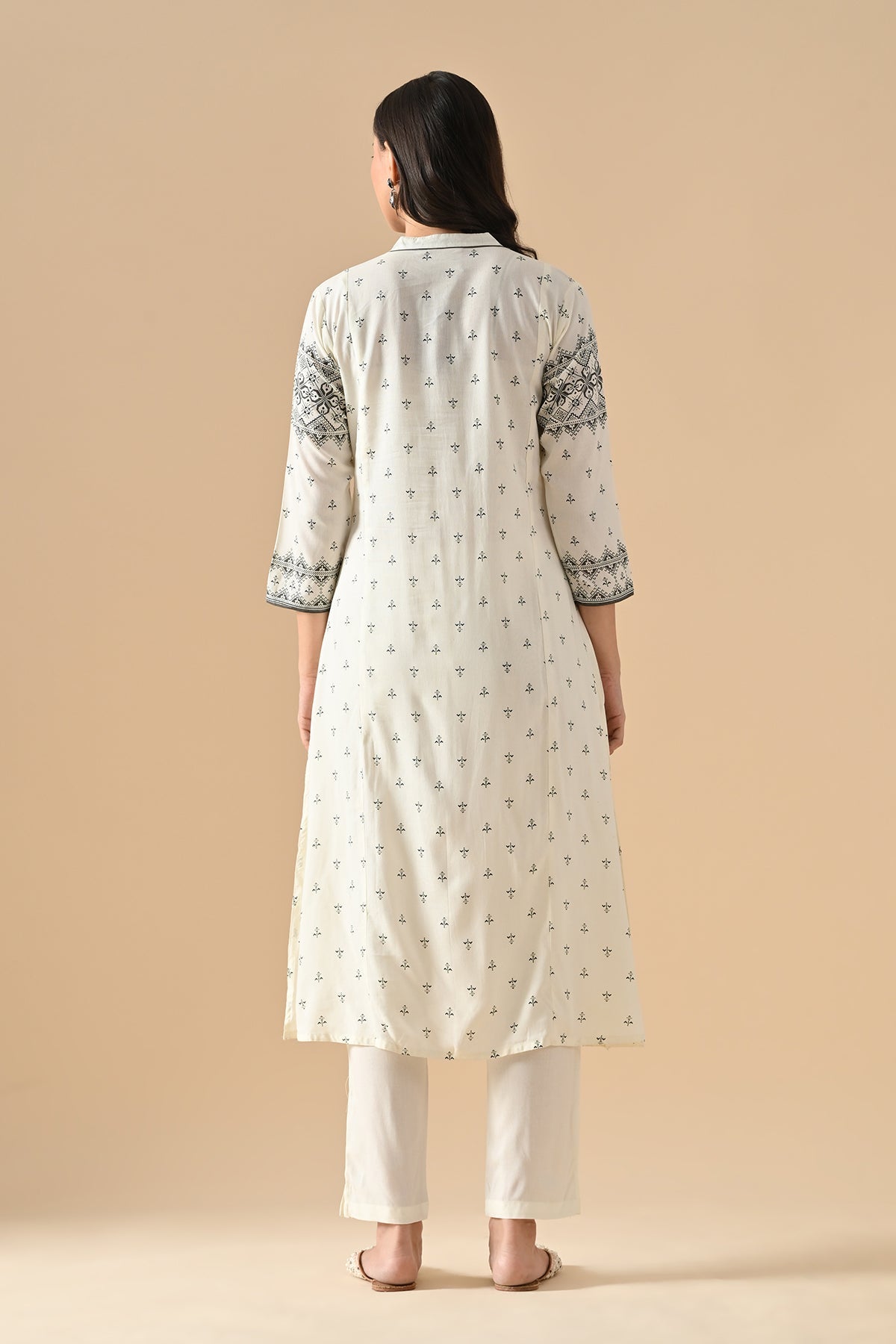 Cream Printed Kurta 3 Pcs Set