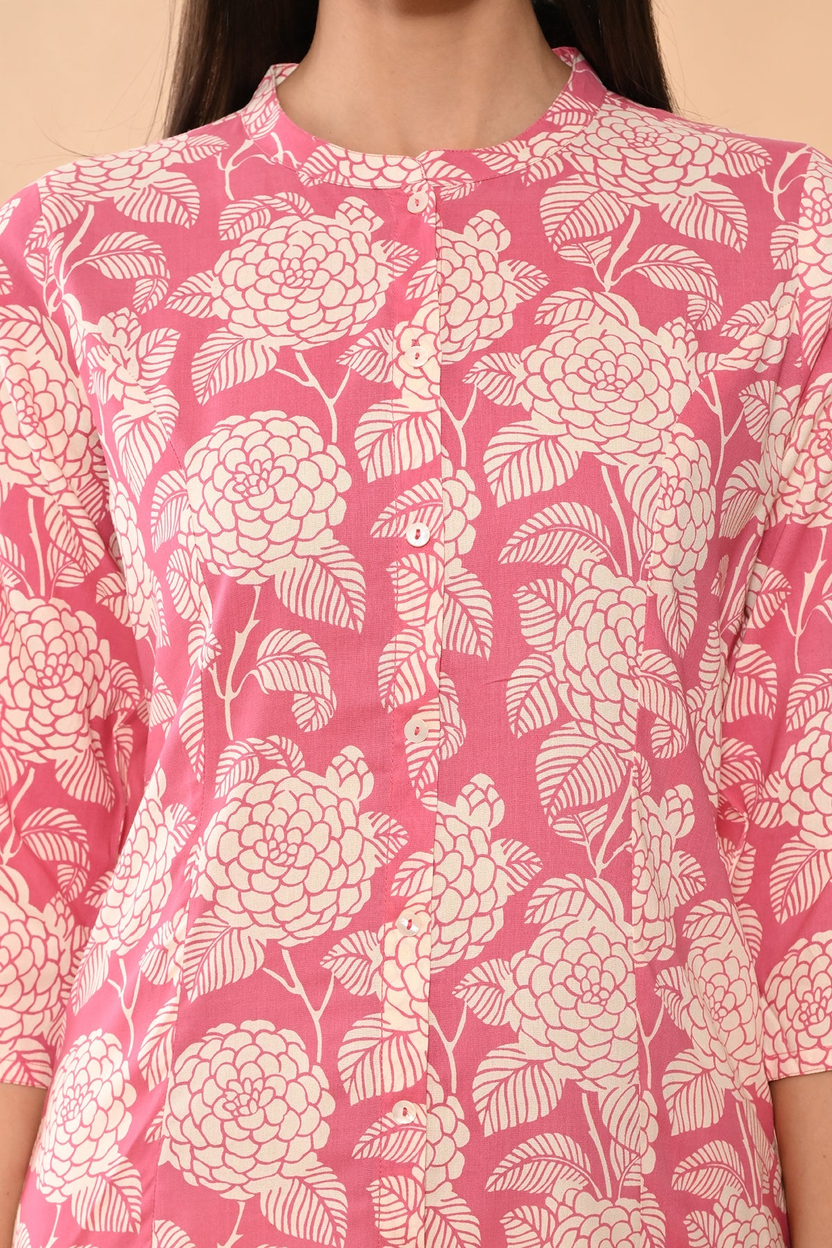 Pink Printed A-line Kurta