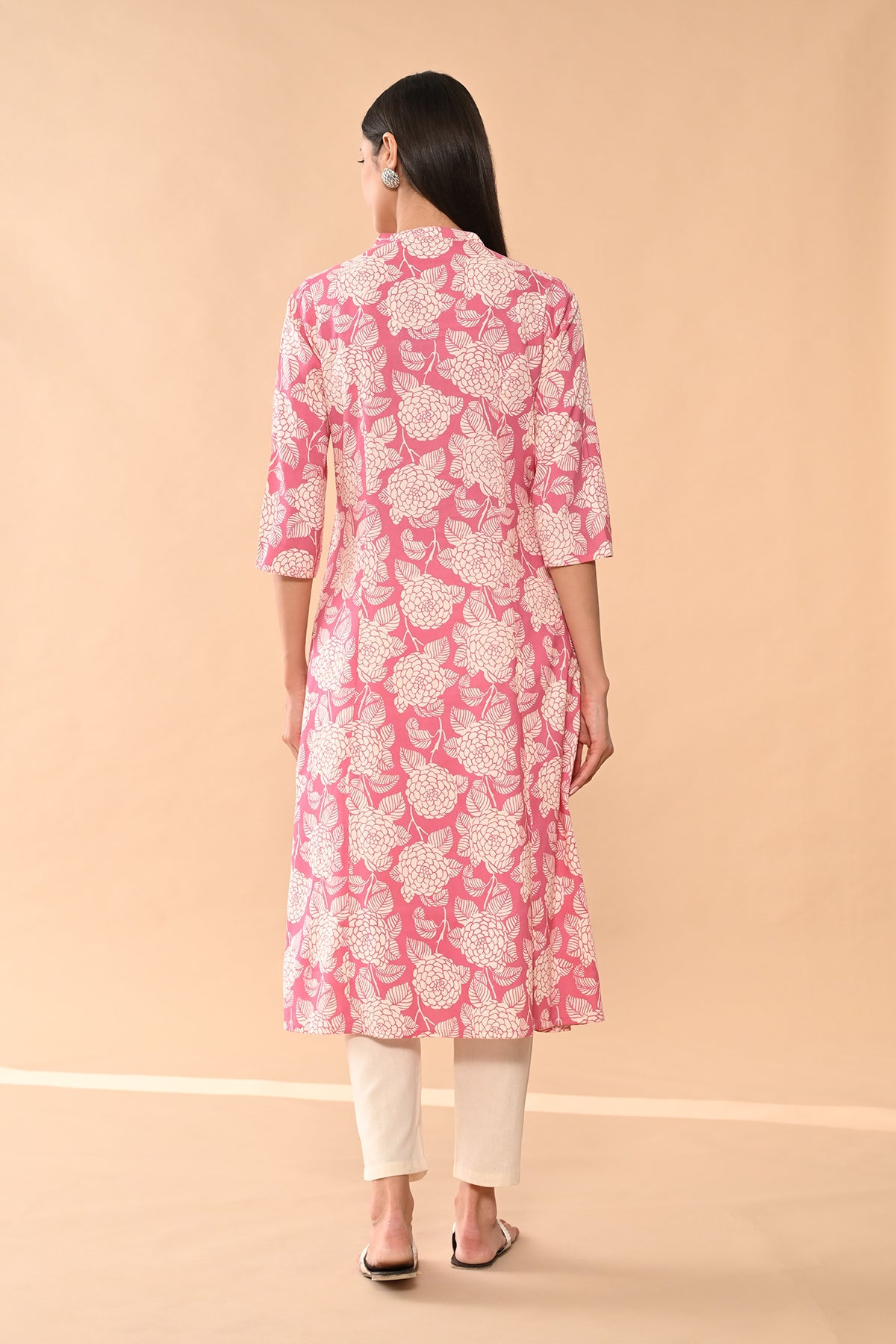 Pink Printed A-line Kurta