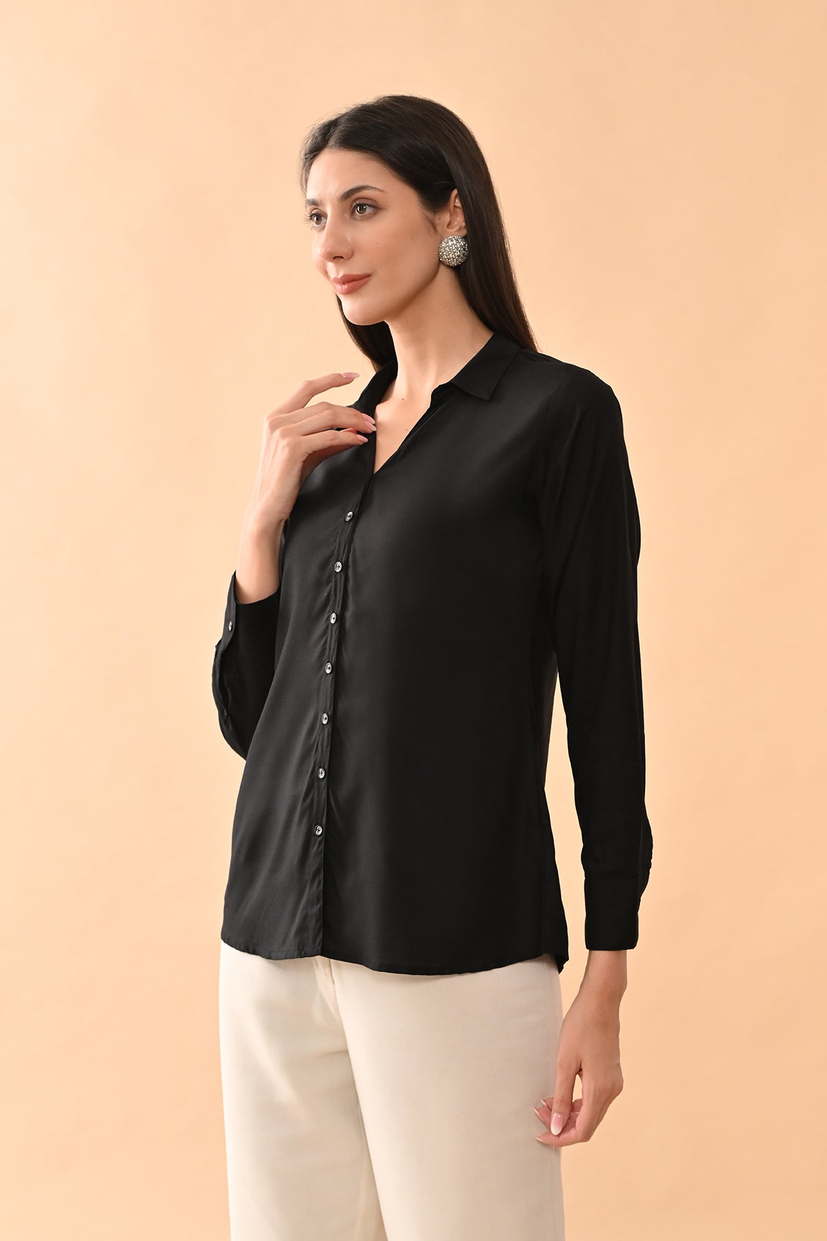 Black Solid Straight Top