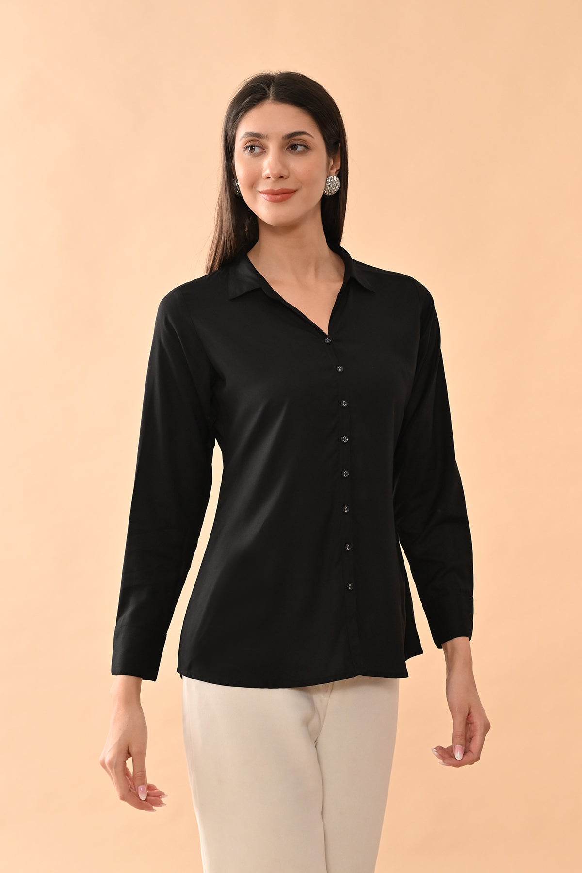 Black Solid Straight Top