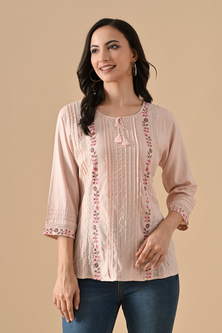 Peach Embroidered Top