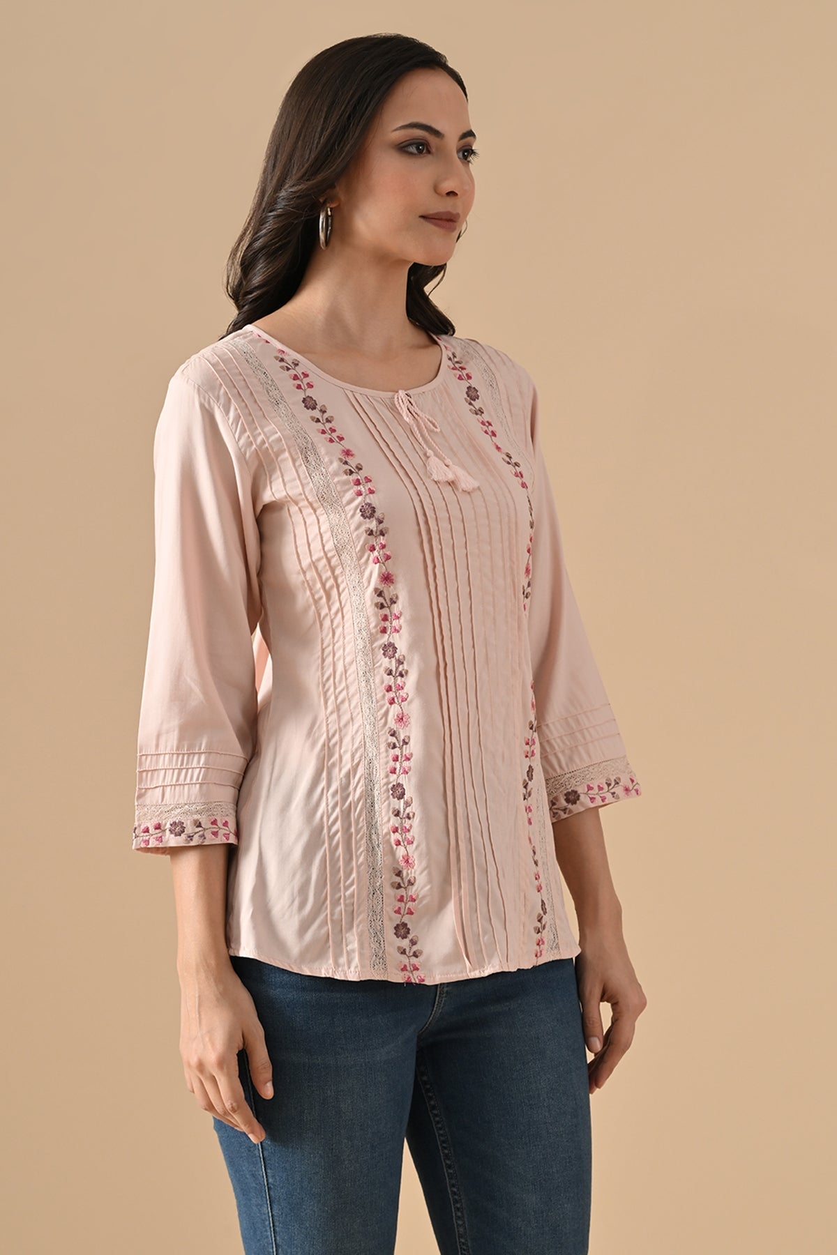 Peach Embroidered Top