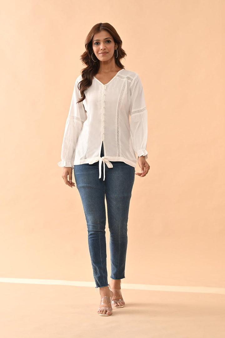 White Solid Straight Top