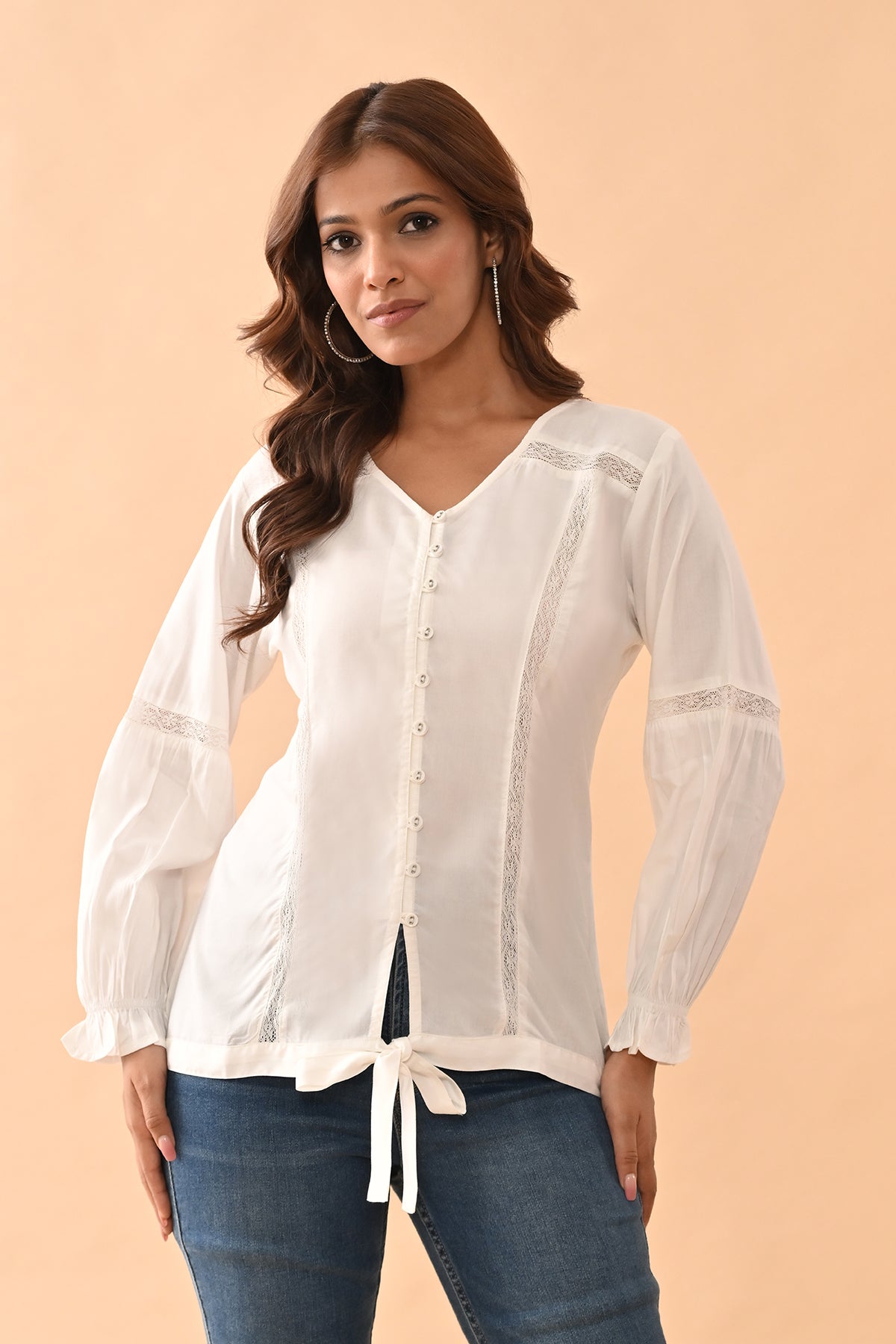 White Solid Straight Top