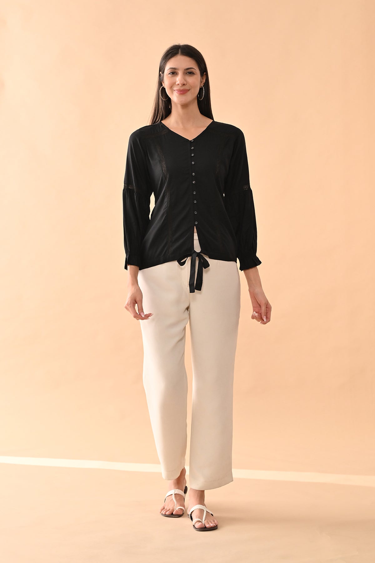 Black Solid Straight Top