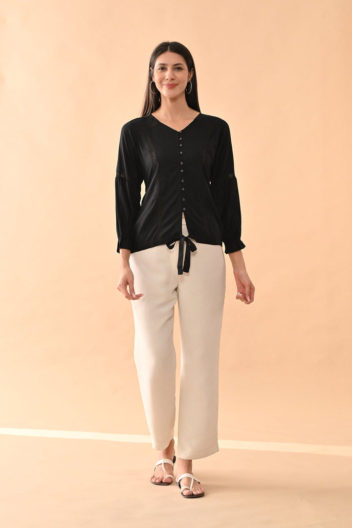 Black Solid Straight Top