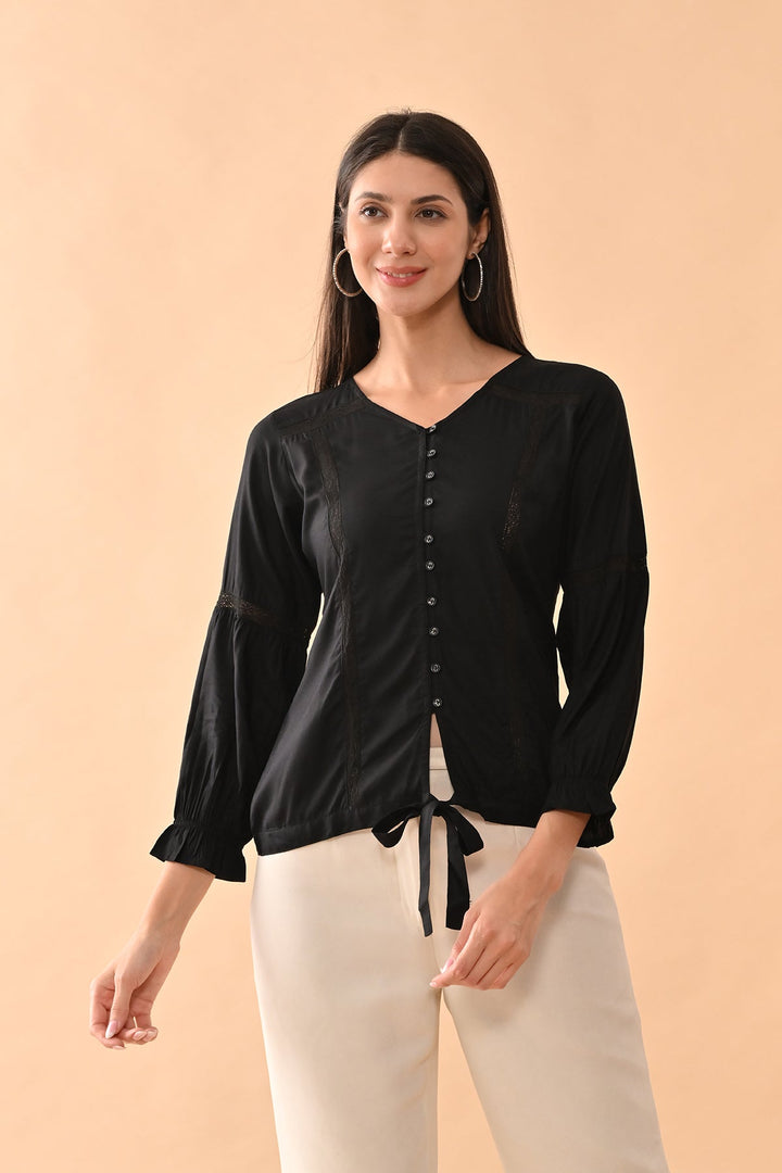 Black Solid Straight Top