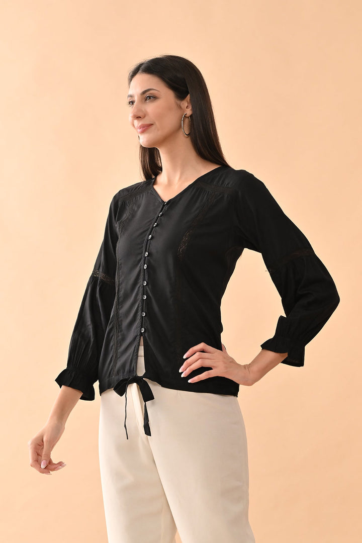 Black Solid Straight Top