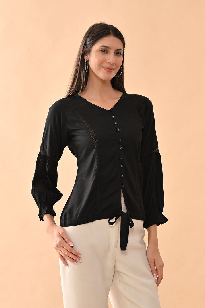 Black Solid Straight Top