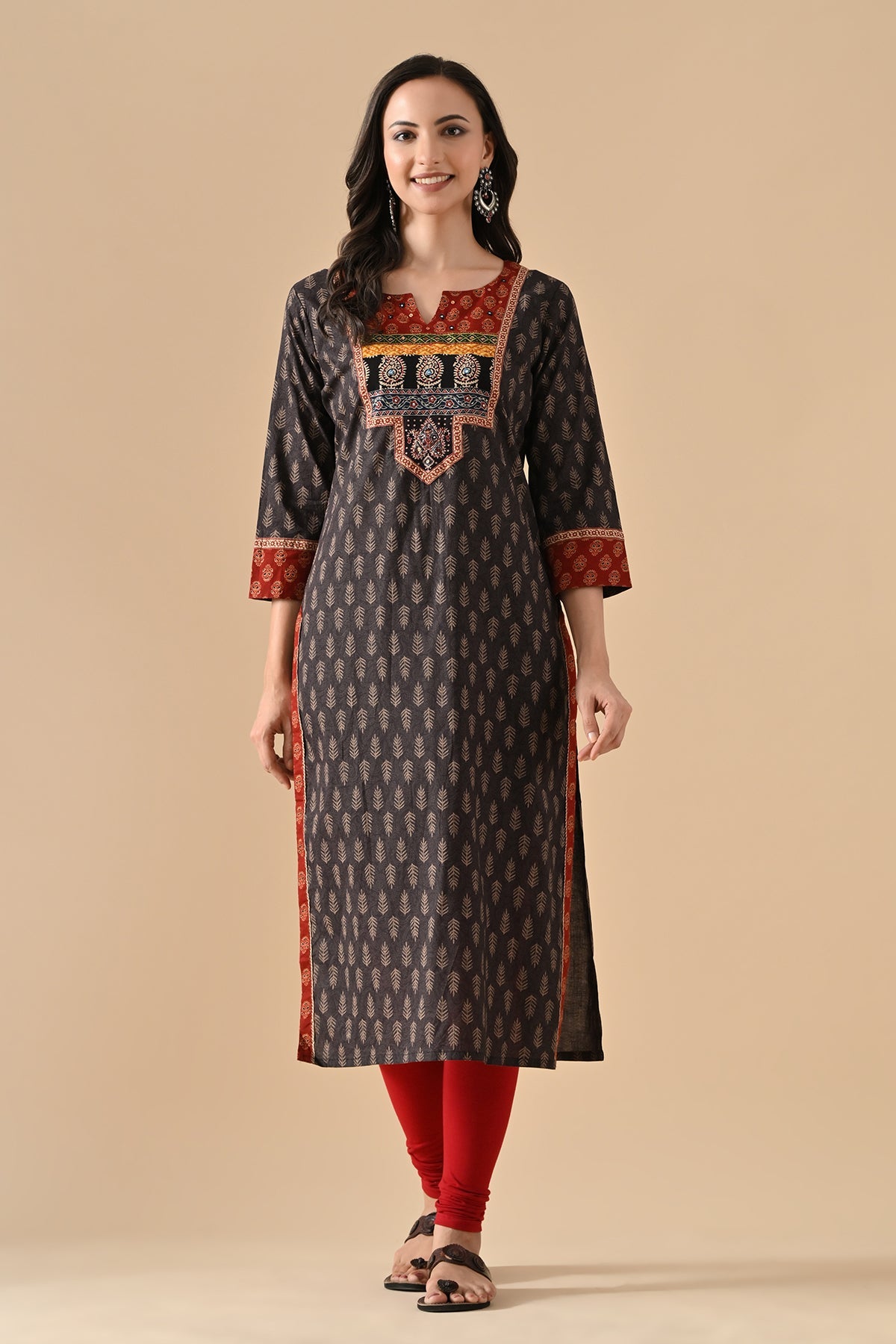 Brown Printed Straight Kurta