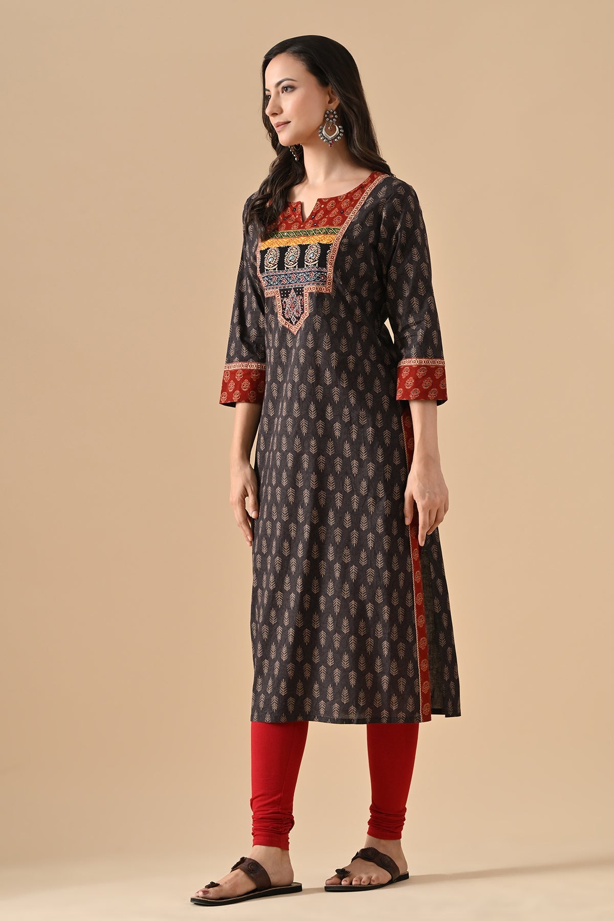 Brown Printed Straight Kurta