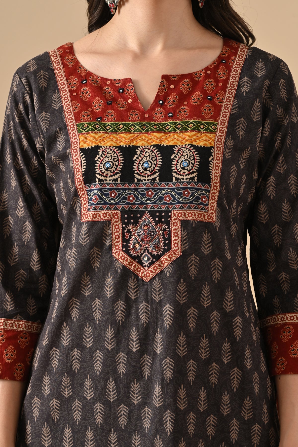 Brown Printed Straight Kurta