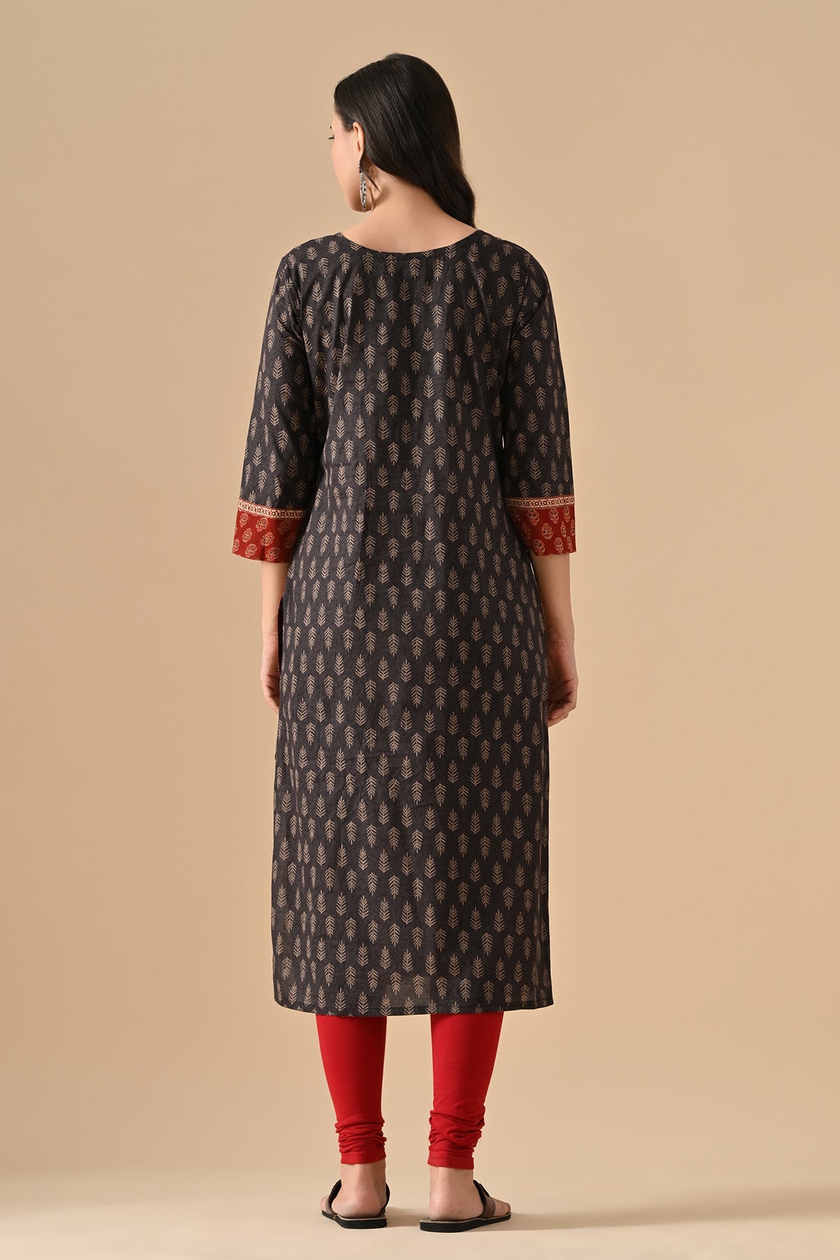 Brown Printed Straight Kurta