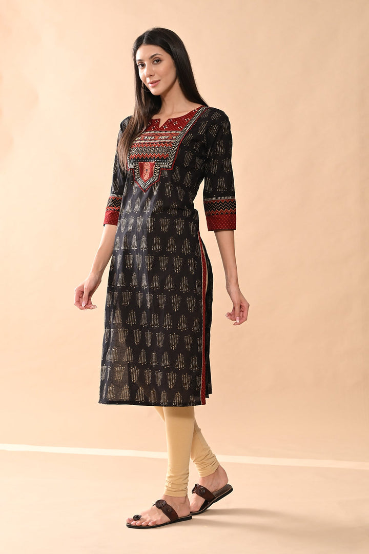 Black Printed Straight Kurta