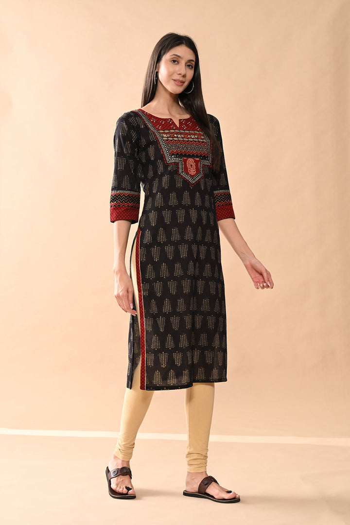 Black Printed Straight Kurta