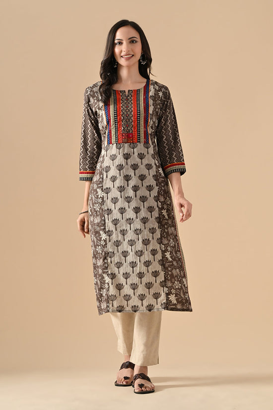 Grey Printed Straight Kurta