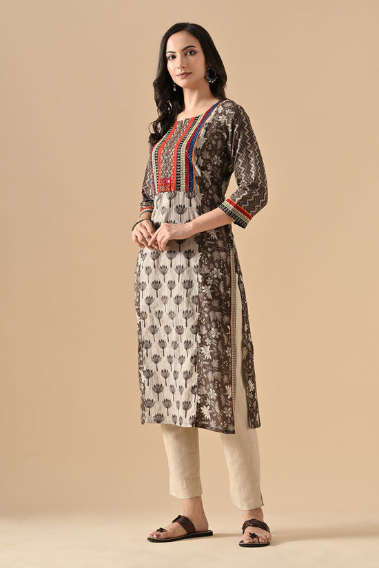 Grey Printed Straight Kurta