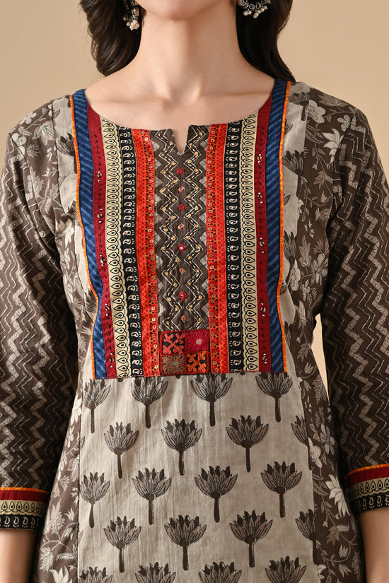 Grey Printed Straight Kurta