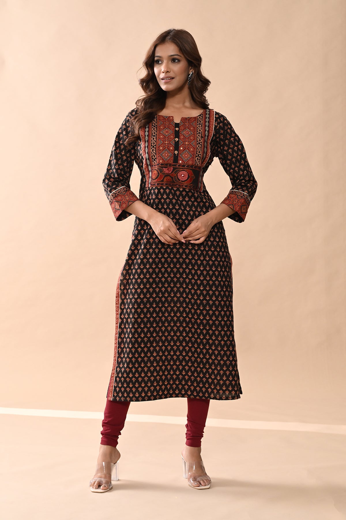 Brown Printed Straight Kurta