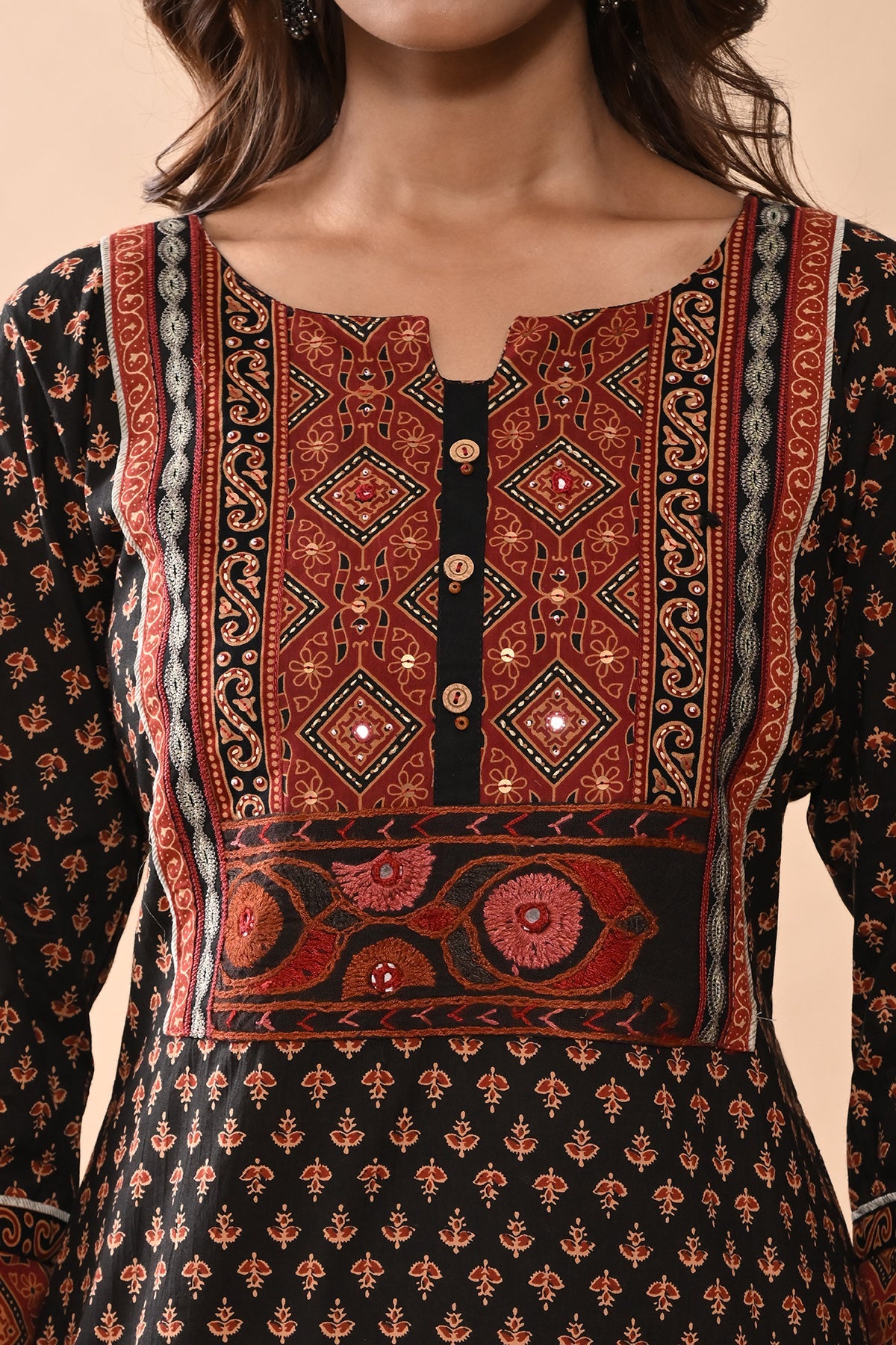 Brown Printed Straight Kurta