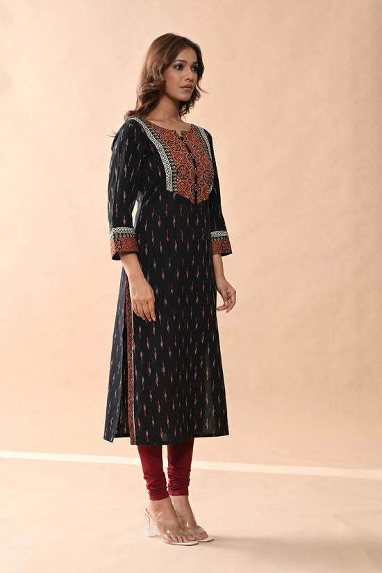 Black Printed Straight Kurta