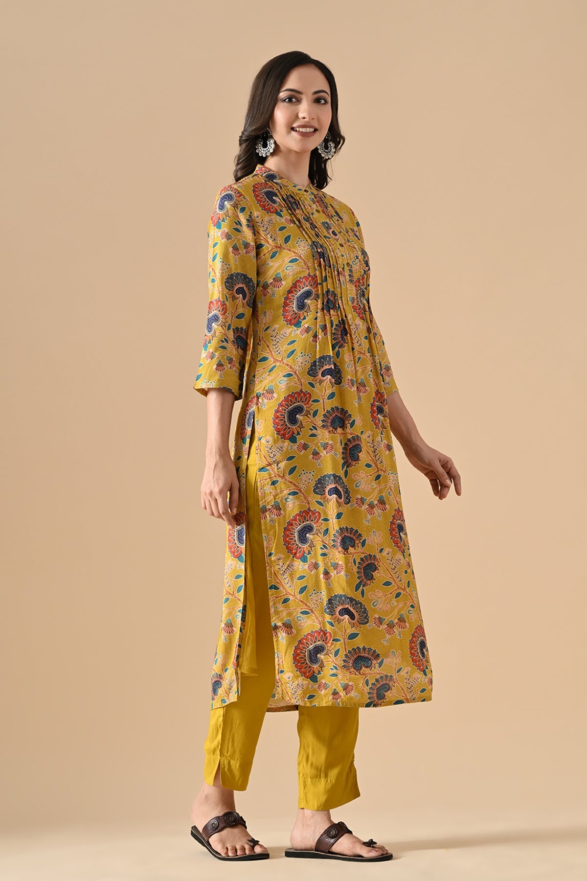 Mustard Printed Kurta 2 Pcs Set