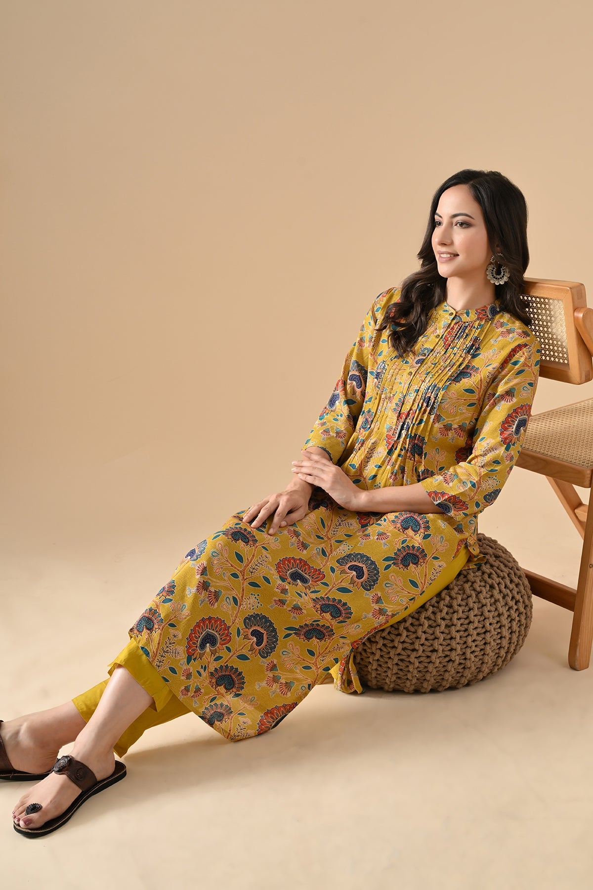 Mustard Printed Kurta Set