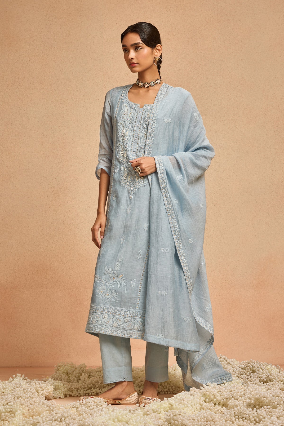 Blue Straight Kurta 3 Pcs Set