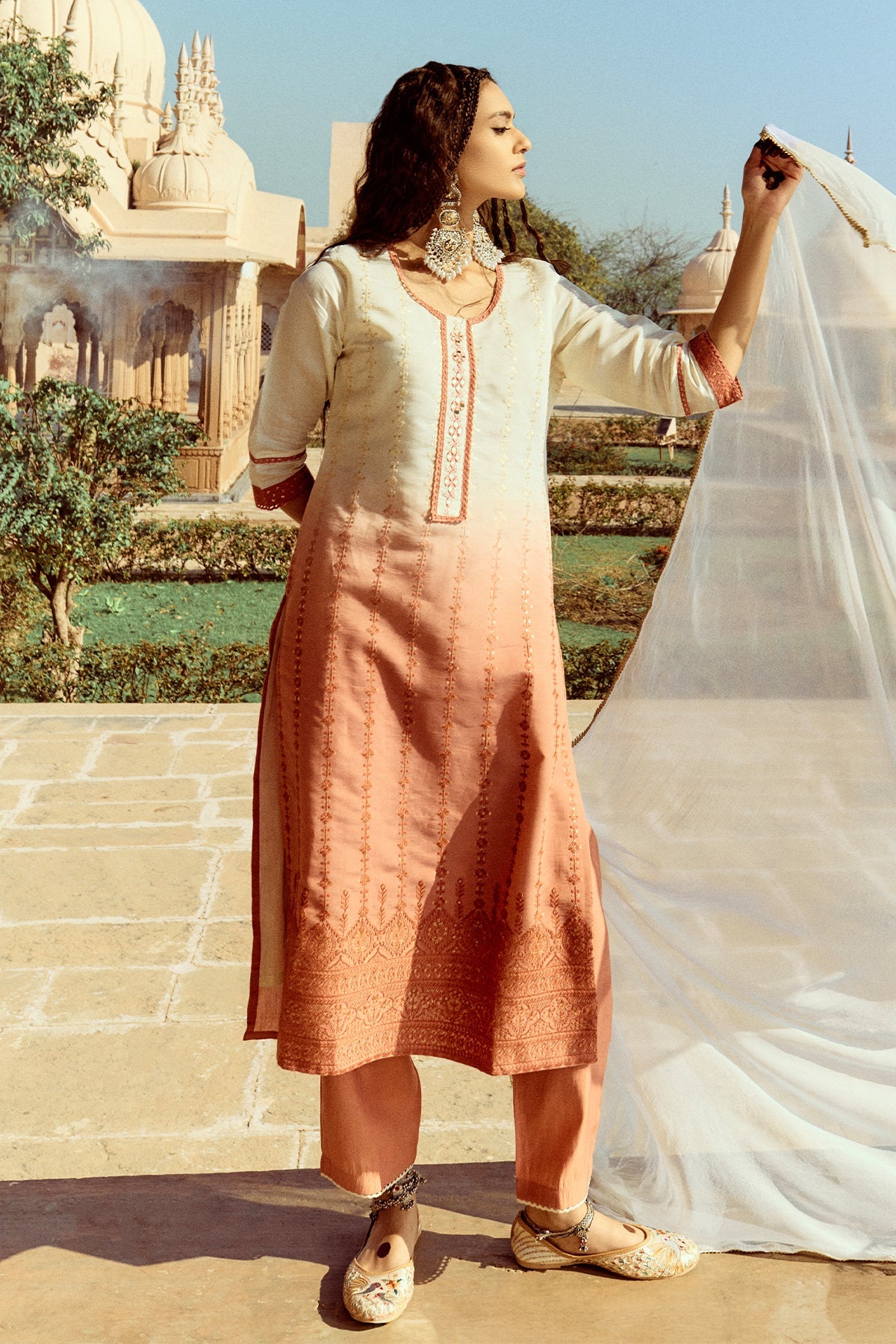 Red Sabhyata White Kurtis Cream Straight Kurta Set